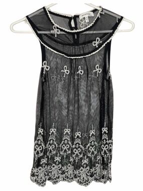Monteau Black & White Sheer Lace Top